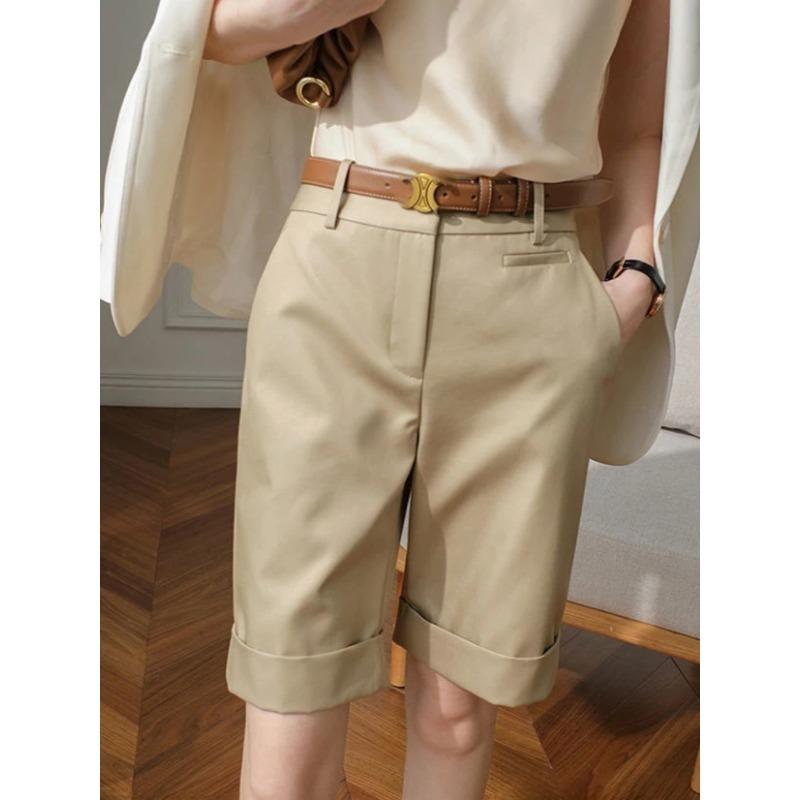 Fashion Women's Shorts High Waist Knee Length Straight Pants Korean Summer Shorts for Women White Office Shorts for Women