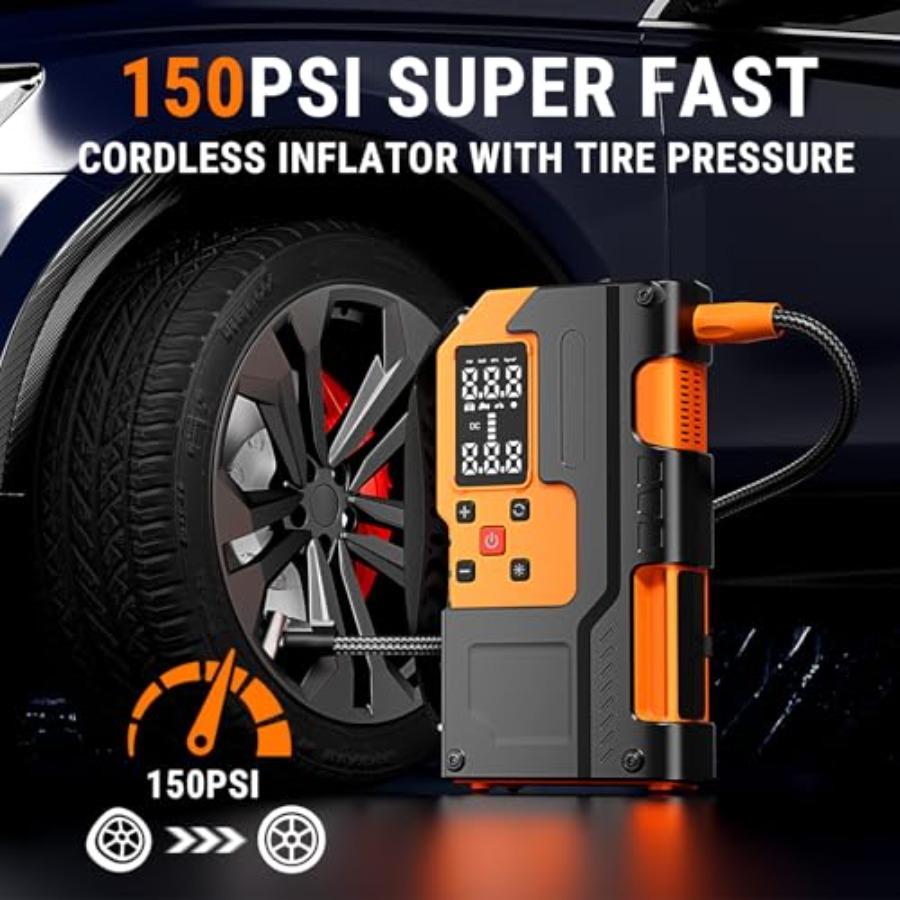 Автомобильный пуско-зарядное устройство с компрессором 5000А 150PSI Портативный стартер для всех бензиновых/10L дизельных двигателей Автомобильный аккумулятор w