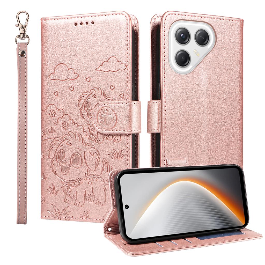 Чехол для TECNO Pova 7 Ultra 5G с блокировкой RFID, с тисненым узором собаки, из ПУ кожи, чехол для телефона с ремешком на запястье