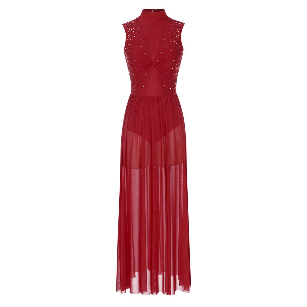 Современное танцевальное платье без рукавов с открытой спиной и прозрачной сетчатой накладкой для выступлений на сцене