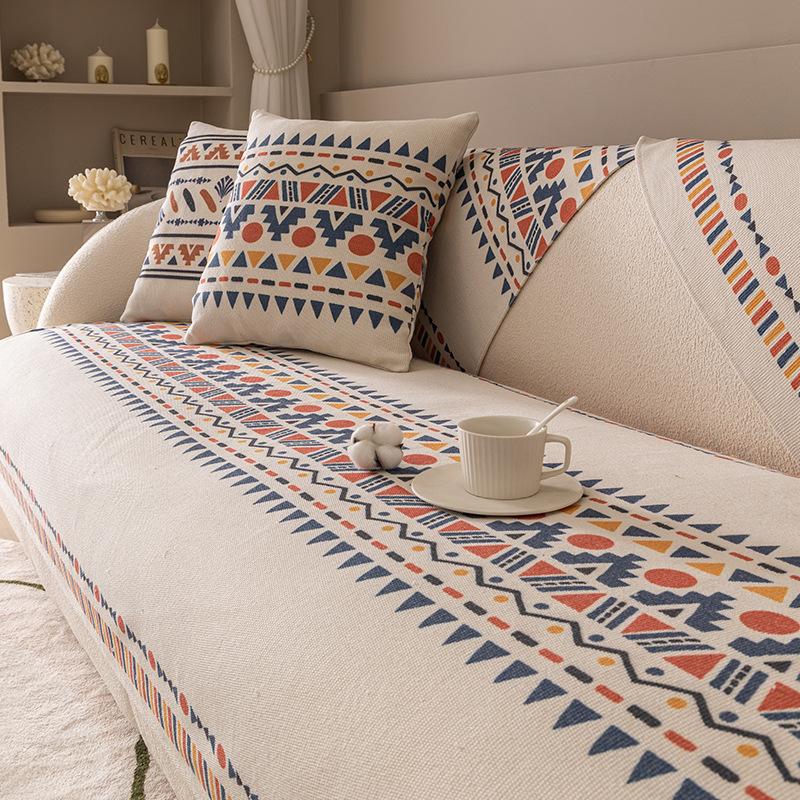 Хлопковая и льняная подушка для дивана Four Seasons, универсальная богемная этническая ткань в стиле Ins, чехол для полотенец на спинку, нескользящий чехол для дивана, полотенце
