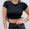 Летняя мода, сексуальный укороченный пупок, завязка на шнурке, футболка с круглым вырезом и коротким рукавом, женский топ