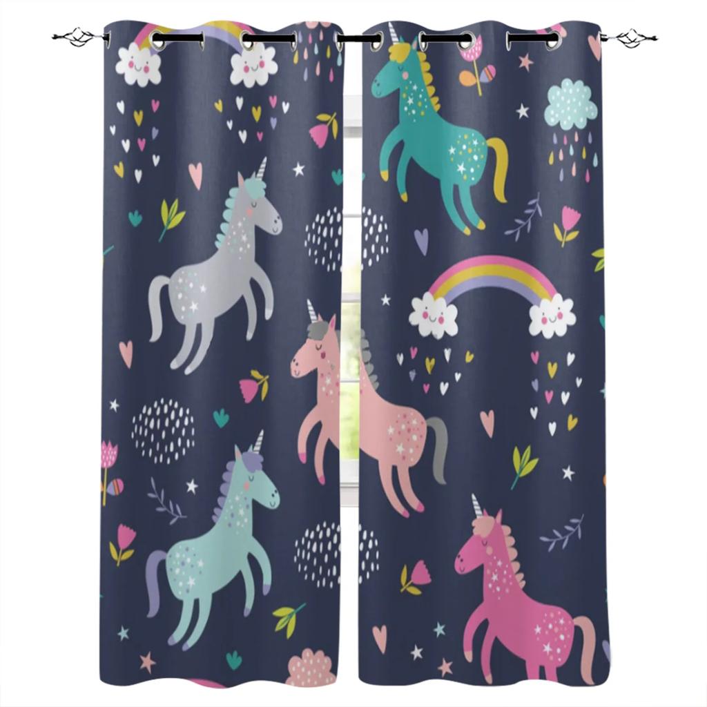 Мультяшный милый единорог окна шторы для гостиной детской спальни оконные шторы кухонные шторы 2 панели cortinas