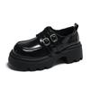 Genuine Leather Black Small Leather Shoes Women's Spring New Preppy Style Japanese Thin Shoes Women's Muffin Platform Loafers