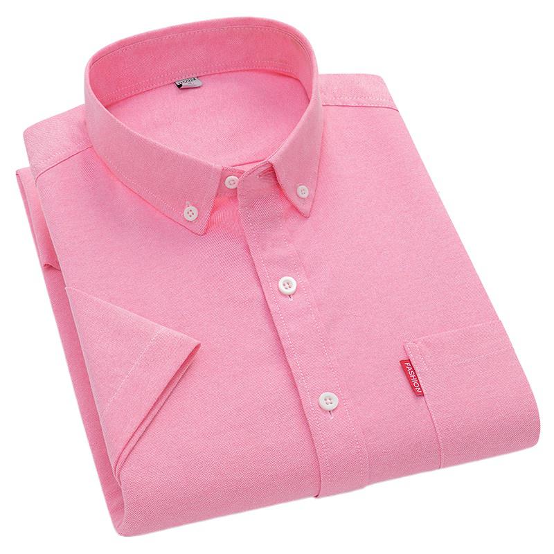 5XL Мужская летняя деловая рубашка Высокое качество Короткий рукав Модная Красивая Однотонная 100% Хлопок Повседневная Оксфордская Одежда для Мужчин