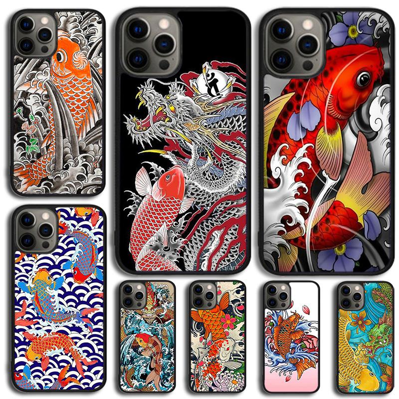 Чехол для телефона с татуировкой японского карпа кои, дракона, волны для iPhone 17 Air 13 12 14 15 16 Чехол для Apple Pro Max Plus SE Coque