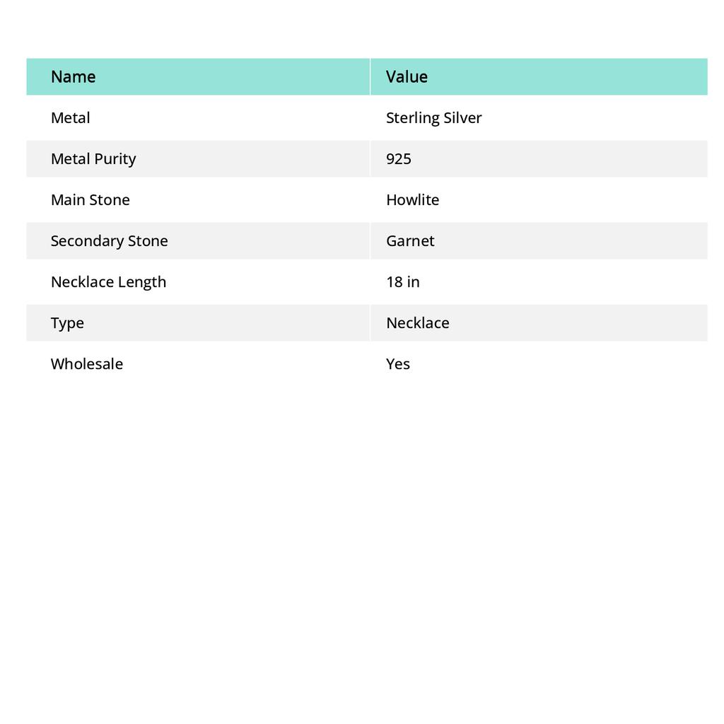 Howlite Jasper, Garnet 925 Sterling Silver Jewelry Necklace 18" Y4J67