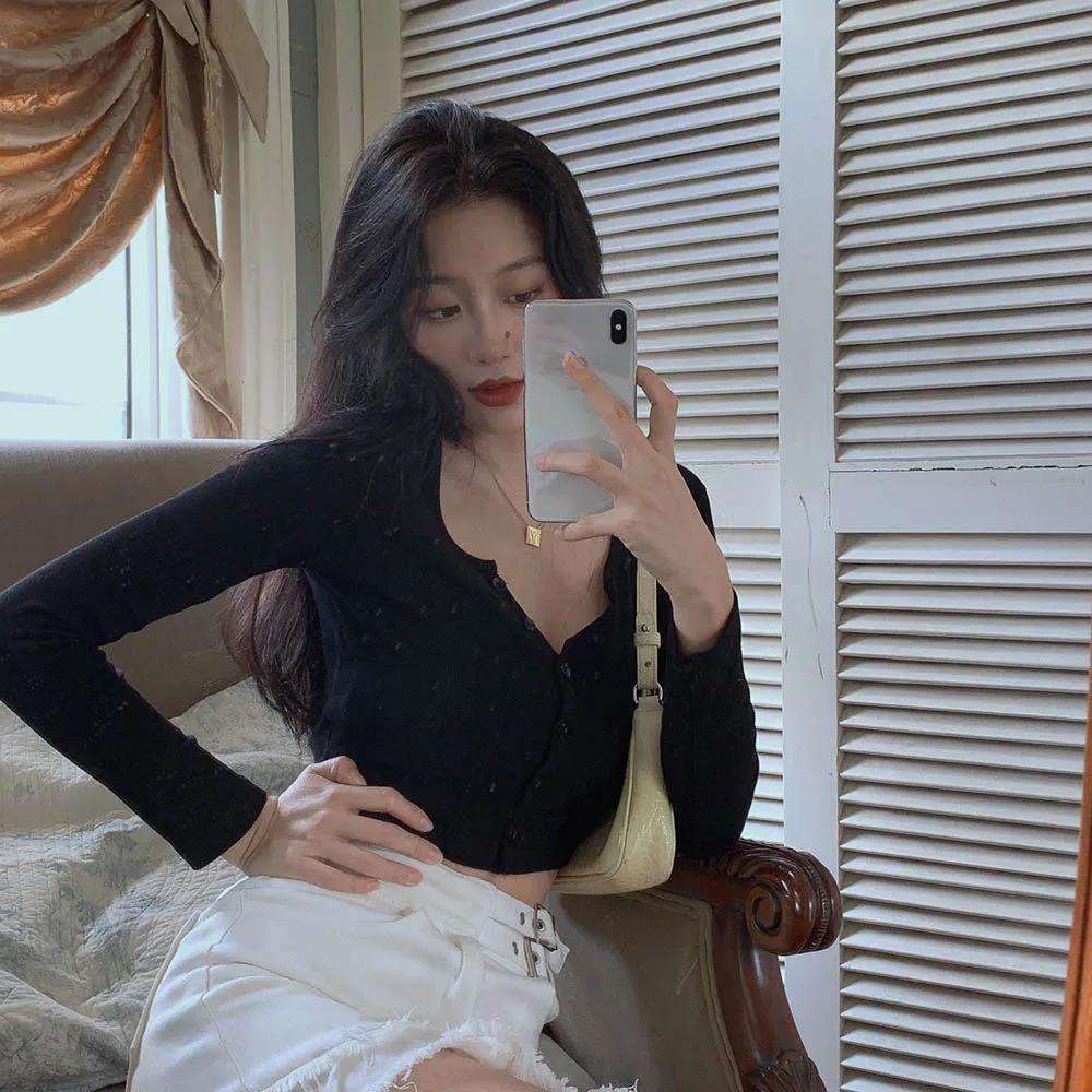 Черный обтягивающий тонкий сексуальный спортивный кардиган с длинным рукавом, весенний женский дышащий топ с v-образным воротником для бега