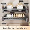 Kitchen Bowl Plate Drying Storage Shelf Wall Mounted Dish Drainer Rack Multifunction Chopsticks Spoon Tableware Dish Holder