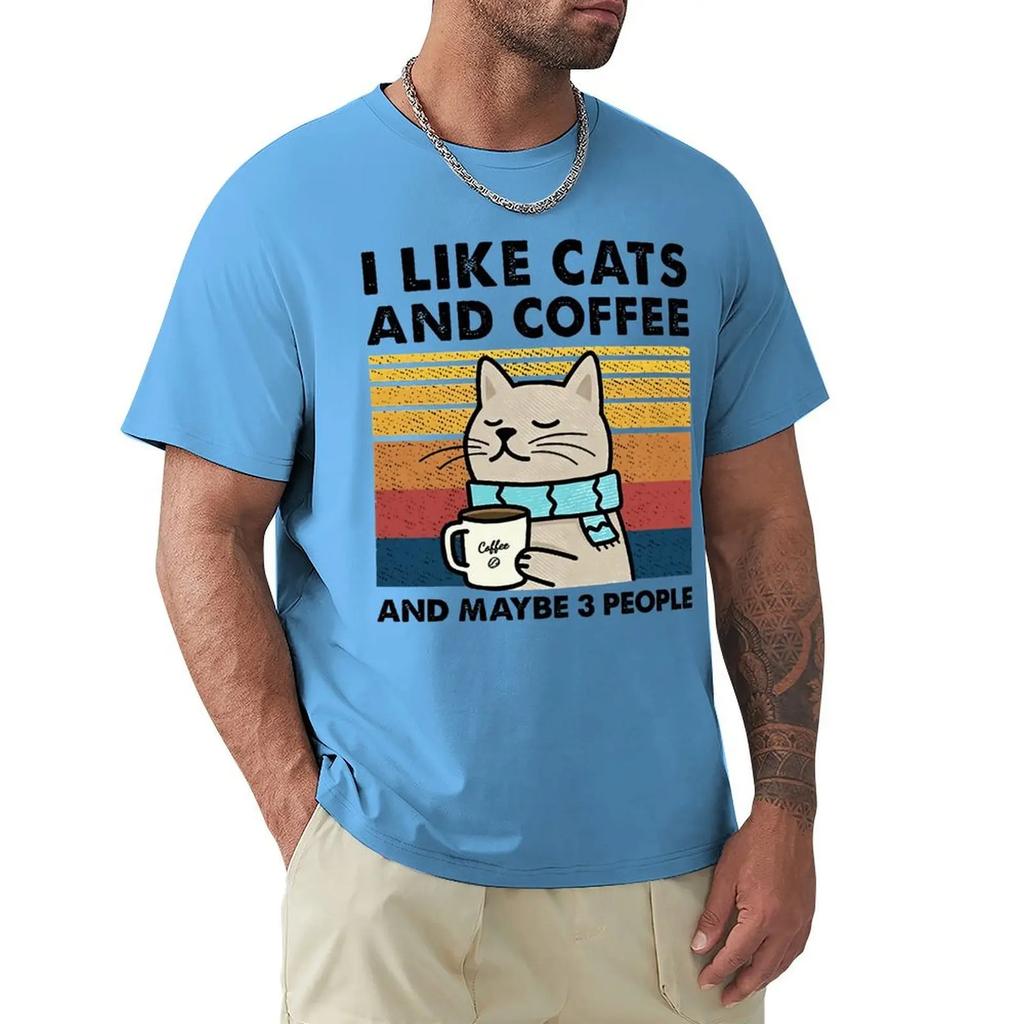 Футболка I Like Cats And Coffee Street для мужчин, модная повседневная свободная хлопковая одежда, дышащая футболка с круглым вырезом в стиле хип-хоп