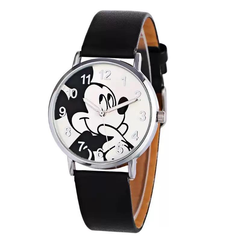 Детские часы Disney Mickey Cartoon Модные часы Ремешок из ПУ кожи Кварцевые часы Подарок на день рождения для студентов мальчиков и девочек