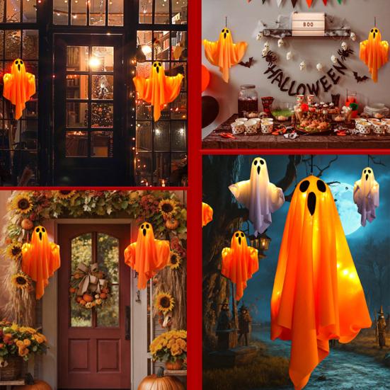 Хэллоуинские украшения для улицы, жуткие подвесные знаки с привидениями, с гирляндами на батарейках