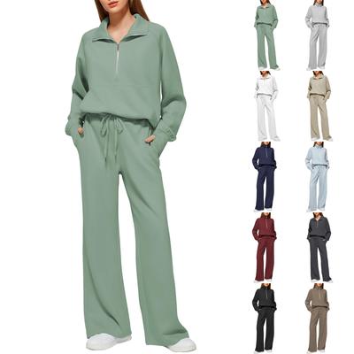 Модный женский костюм из двух частей на молнии, толстовка и широкие спортивные штаны, повседневный костюм