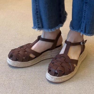 2025 новый летний популярный ретро стиль сумка через плечо на ремешках головка наклон каблук не устают ноги супер мягкие римские сандалии женская верхняя одежда