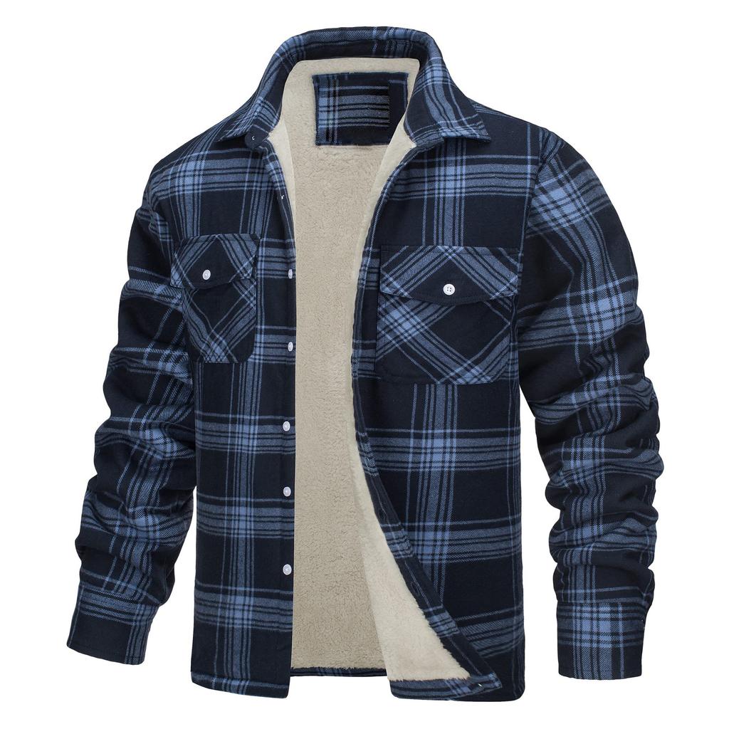 Men's Jacket Long-sleeved Lapel Plaid Thick Shirt Men's Jacket