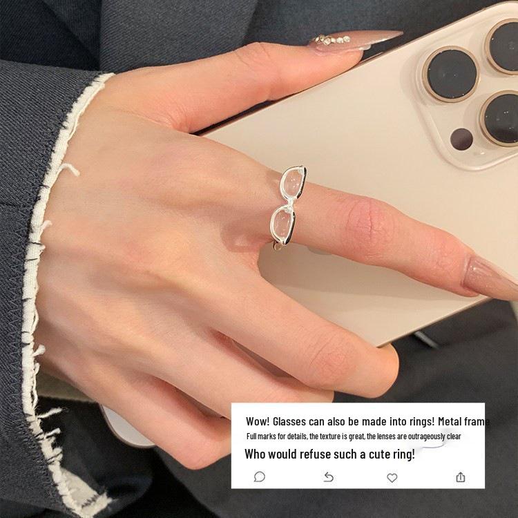 Women's Creative Personality Adjustable Glasses Ring - Niche Design, Versatile, Stackable, Open Style Index Finger Ring