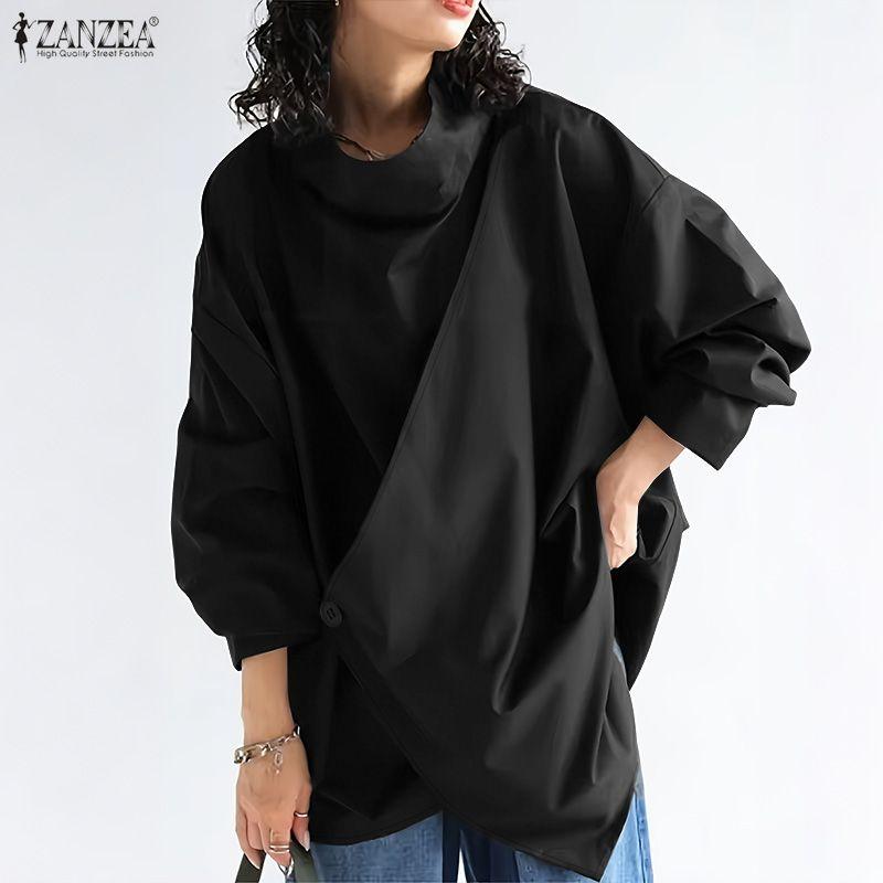 ZANZEA Women Casual Stand Collar Loose Long Sleeve Blouse