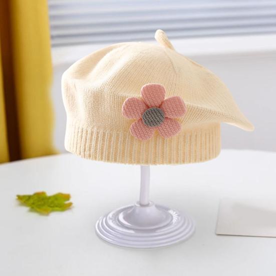 Зимняя шапка для девочек с цветочным декором, вязаная эластичная, нескользящая, детская шапка художника, реквизит для фотосъемки, повседневный головной убор для путешествий, школы, шопинга