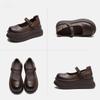 Johnature Mary Janes Shoes Genuine Leather Flat Platform Shoes Buckle Thick Soled Height Increasing Sandals