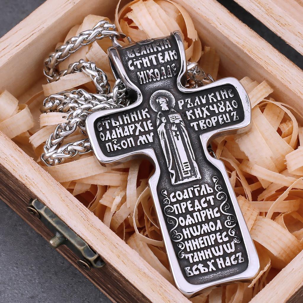 Модное религиозное ожерелье с крестом Иисуса из нержавеющей стали, мужское ожерелье с подвеской в ​​виде Святого Бенедикта веры, винтажное очаровательное ювелирное изделие, подарок