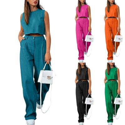 Новый сексуальный модный женский однотонный жилет без рукавов, топ, брюки, костюм