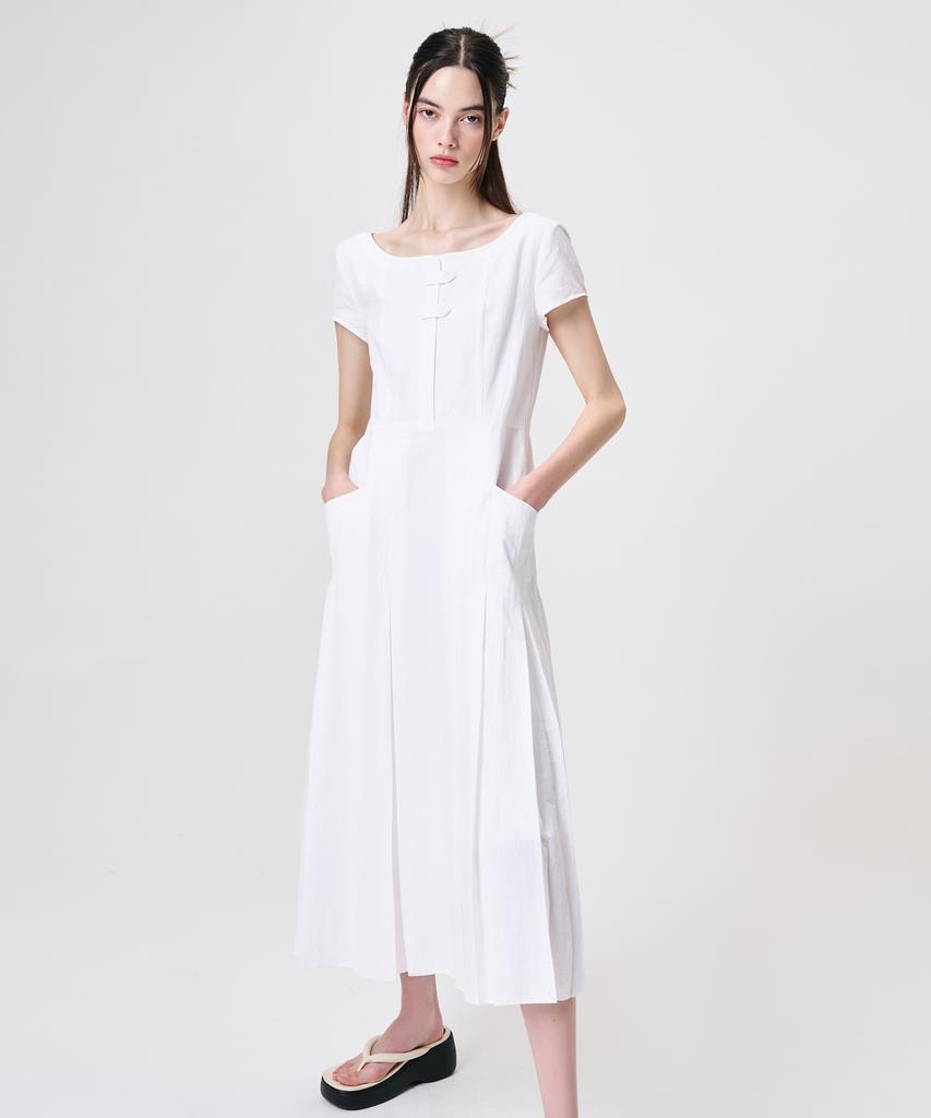 Etmont Linen Pleats Dress, White