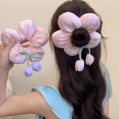 Тюльпан Цветок Толстая Кишка Резинка для Волос Новая Веревка для Пучка Хвост Резинка для Волос Головной Убор Головной Убор Девочки Женщины Аксессуары для Волос
