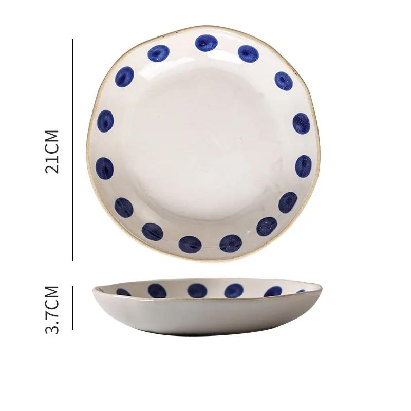 Японская винтажная ручная роспись в горошек, глиняная посуда с маргаритками, глубокие тарелки, креативная плоская тарелка с изображением луны и звезд, салат, обеденные блюда ручной работы