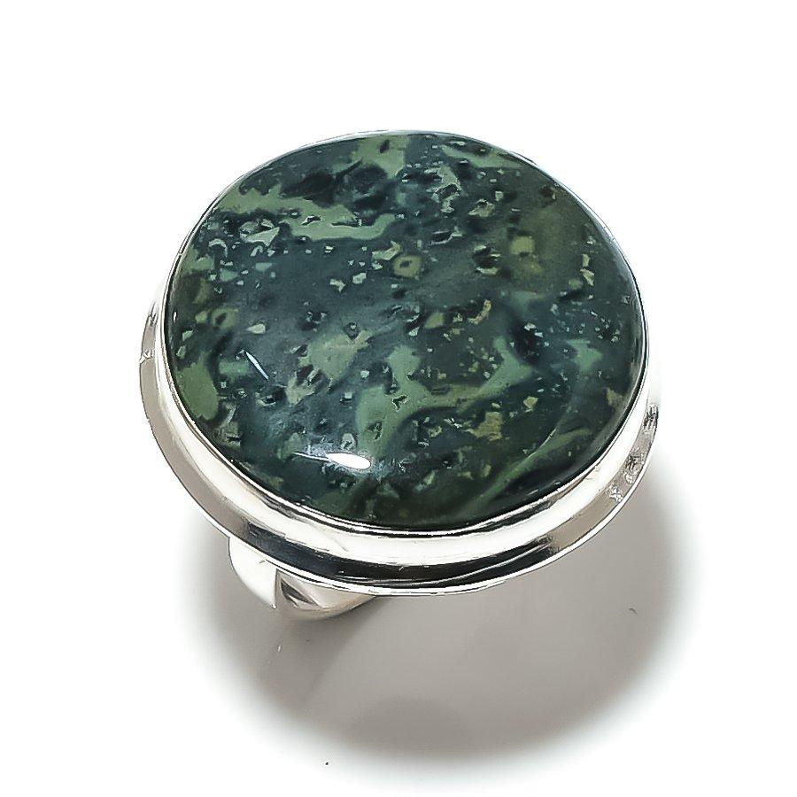 Камбаба Яшма Ручной работы Ювелирное изделие Кольцо из стерлингового серебра 925 пробы Размер 8 H2Y83
