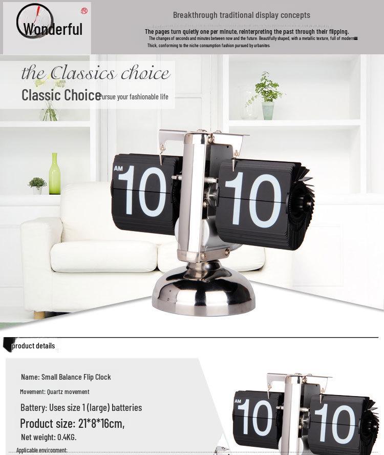 Creative Retro Flip Clock - Modern Simple Design, Ingenious Single-Leg Balance for Living Room Decor