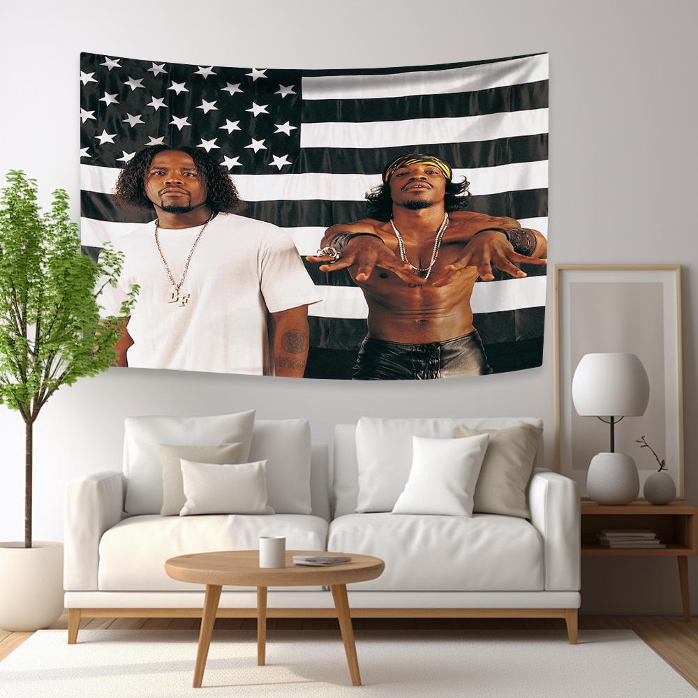 Rap Singer Tapestry OutKasts Album Cover Printed Flag Wall Hanging Background For Bedroom Indoor Outdoor Decor Concert Banner