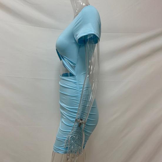 Женское платье-футляр с глубоким V-образным вырезом, плиссированными узкими короткими рукавами, сплошной цвет, узкая высокая талия, мягкое эластичное женское вечернее мини-платье для ночного клуба