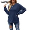 Autumn and Winter Women's Plus Size Casual Round Neck Waffle Long Sleeve Loose Solid Color Pullover Knitted Sweater