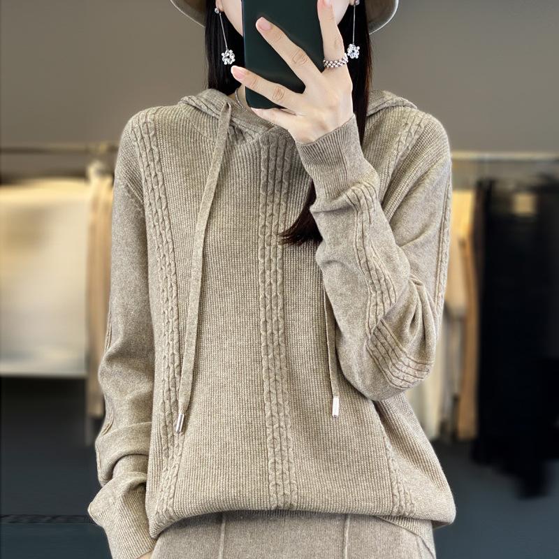 INDFS Женская мода повседневная осень-зима однотонный принт длинный рукав с капюшоном свитера