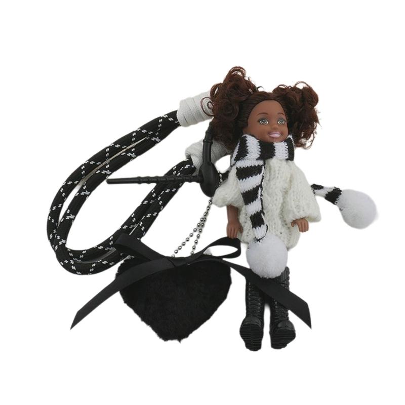 Curly Hair Doll Pendant Keychain with Heart and Braided Rope Backpack Charm Bag Ornament for Stylish Women and Girls