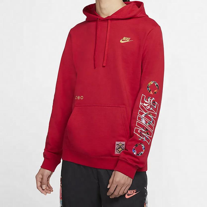Nike Спортивная одежда, пуловер с длинными рукавами и клубным принтом, мужская толстовка с завязками, красная CU3670-687