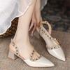 Fashion 2025 Summer New Kitten Heel French Niche Block Heel Pointed Toe Rivet Wrapped Head Back Empty Sandals for Women
