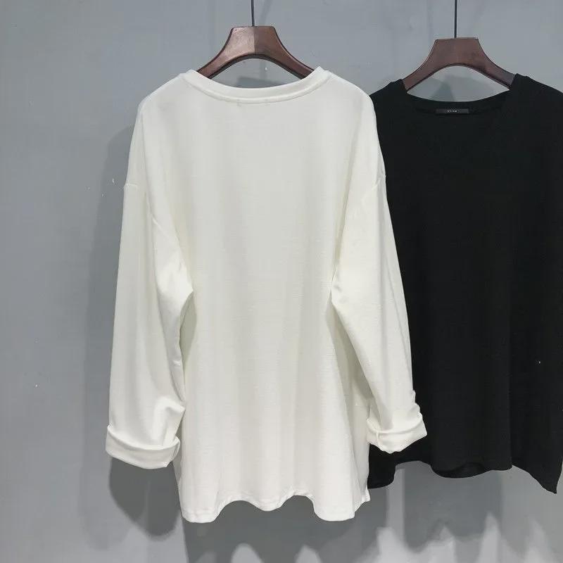 Женский топ с V-образным вырезом и длинными рукавами, осень 2023 года, свободный, средней длины, с разрезом