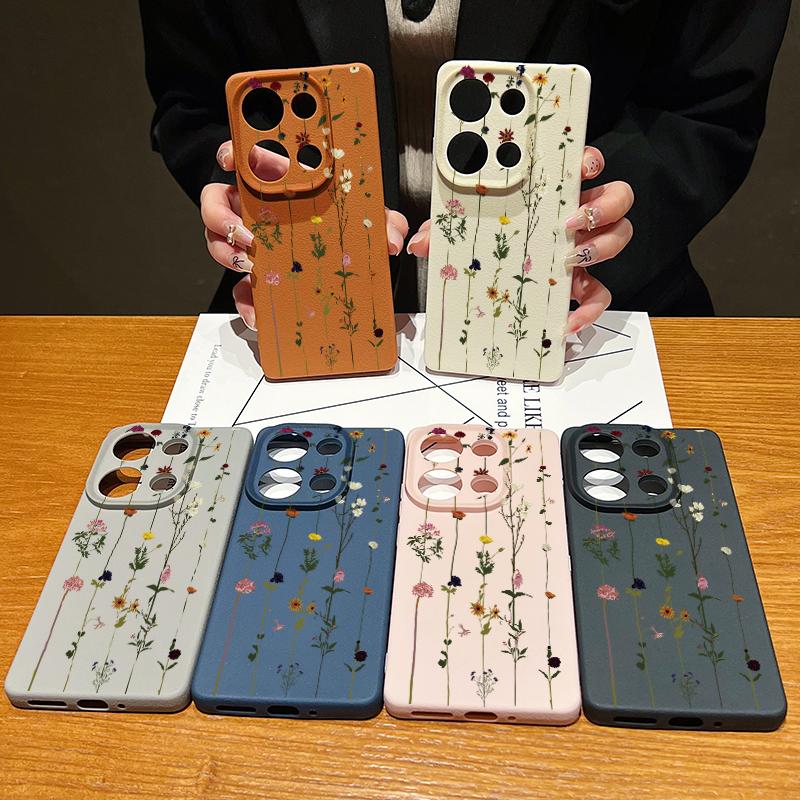 Тонкий матовый чехол для телефона с цветочным принтом для Xiaomi 13T Pro Poco X7 X6 Redmi Note 14 13 12 11 10 Pro TPU мягкая кожаная текстура противоударный бампер чехол