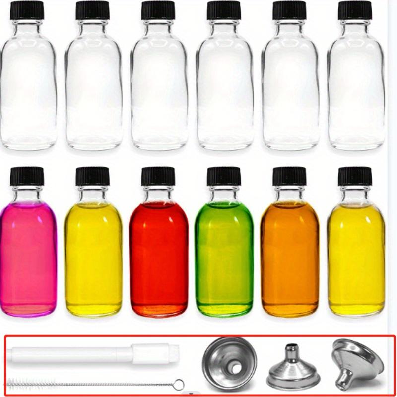 12-piece Set of Small Clear Glass Bottle with Cap and 3 Stainless Steel Funnel - 60ml Boston Sample Bottle of Potion, Juice, Health, Ginger, Whiskey,