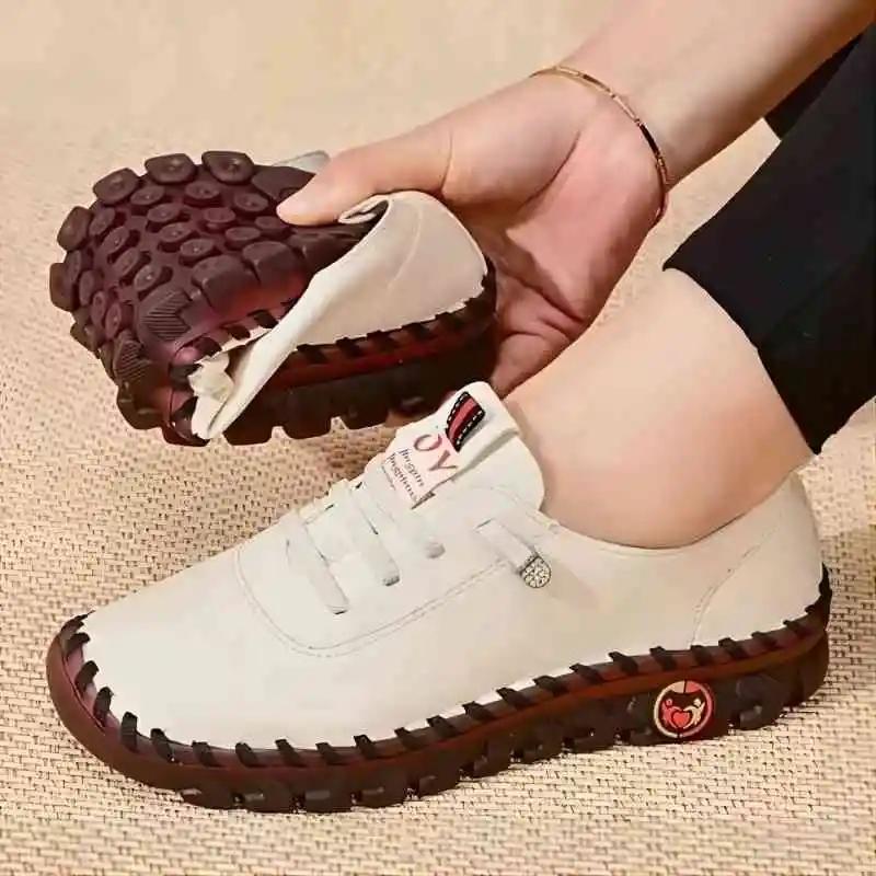 New Spring 2024 Sneakers Women Shoes Loafers Lace Up Leather Flat Casual Comfortable Mom Shoe Mujer Zapatos Chaussure Femme