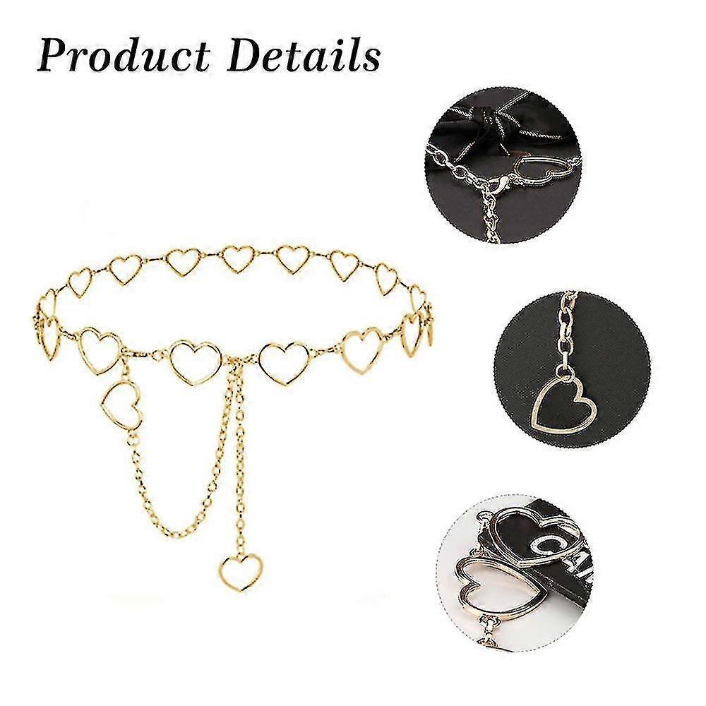 Women Chain Belt Cutout Heart Waist Body Chain Adjustable Metal Retro Sash Belt Chains - PJ