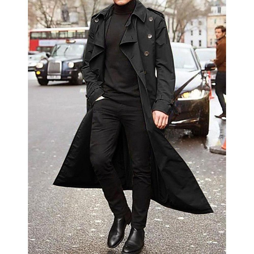 Men's Spring and Autumn European and American Style Coat Extra Long Windbreaker Casual Jacket