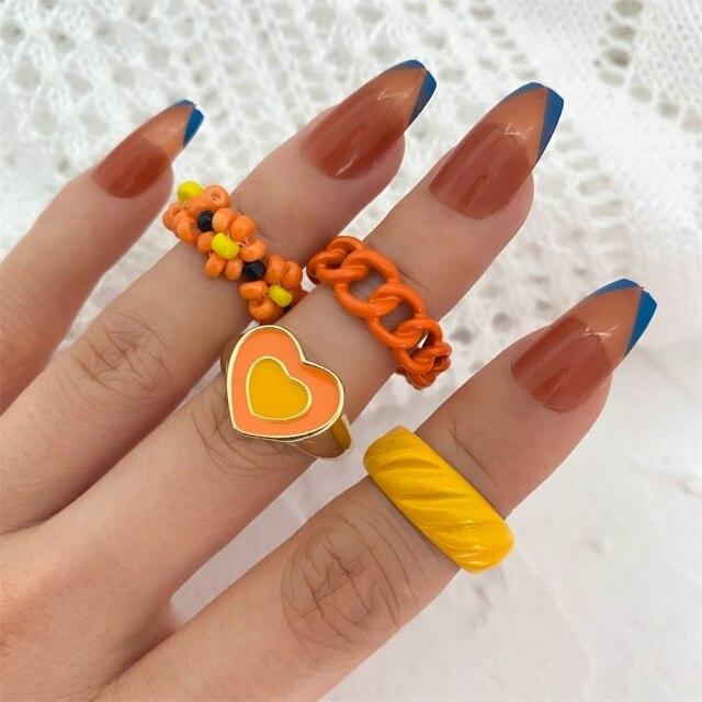 17 км Ins стиль красочные кольца с сердечками для женщин и мужчин любовник винтажные кольца с сердечками для пар кольцо с пламенем на палец ювелирные изделия