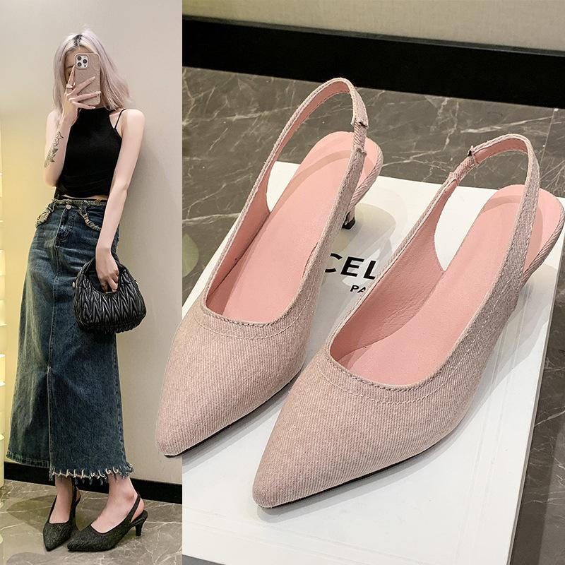2026 New Arrival Pointed Sandals for Women High Heels Sandalias De Mujer Summer Comfortable Slip on Low-heeled Slingbacks Shoes