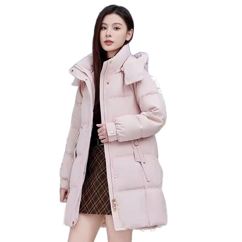Womens Mid-Length Hooded Cotton Coat Detachable Solid Color Winter Warmth