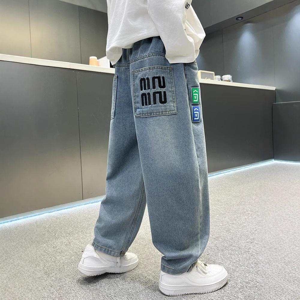 Мальчиковые брюки Мальчиковая одежда Свободные джинсы Модные свободные брюки с прямыми штанинами Весна и осень