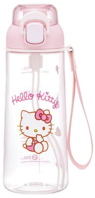 Бутылка-поилка для скейтера, прозрачная, с Sanrio Hello Kitty PSHPO668145, с кнопкой, 630 мл, для детей, ремешок, дизайн,