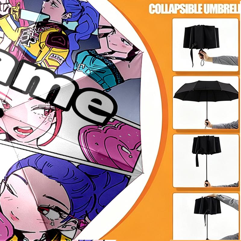 Custom Name Personalized KPop Demon Hunters Print Umbrella, Auto Open Close, 8‑Rib Sturdy Frame, Commute Camping Hiking Use, Birthday Gift