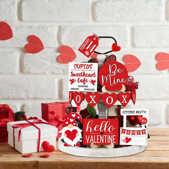 Yousheng День святого Валентина многоярусный поднос Декор фермерский гном сердце деревянный знак деревенское настольное украшение для домашнего декора